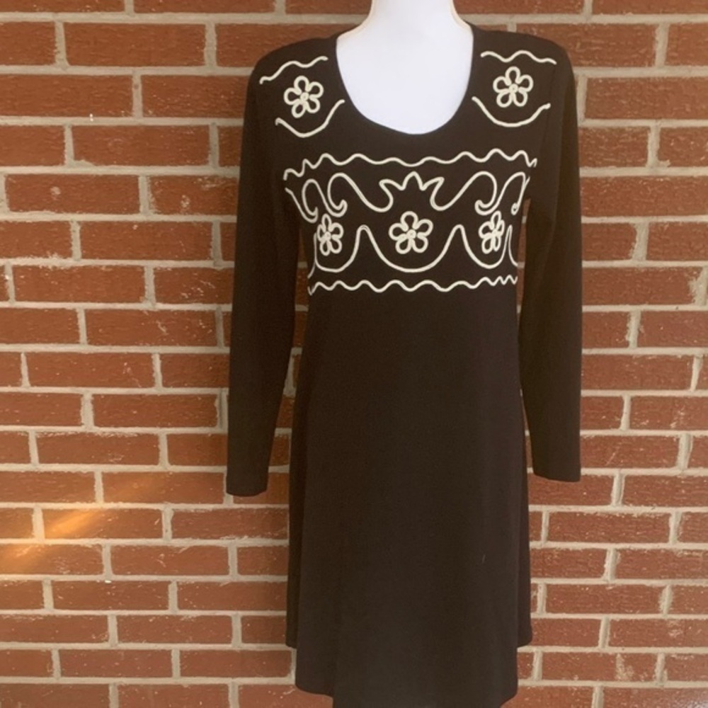 Liz Claiborne Black Dress with Cream Floral Accents